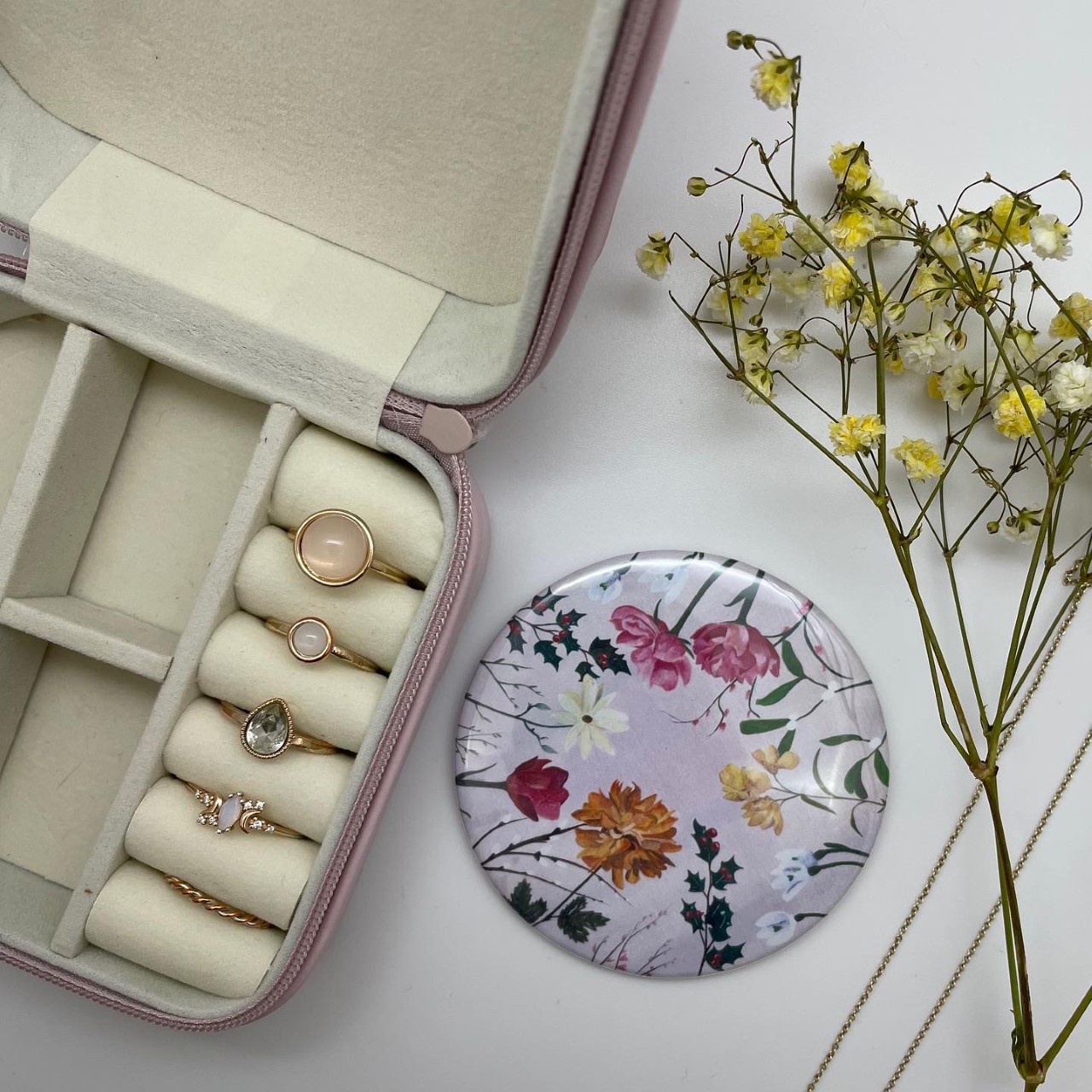 December Flowers Pocket Mirror by Becca Moody