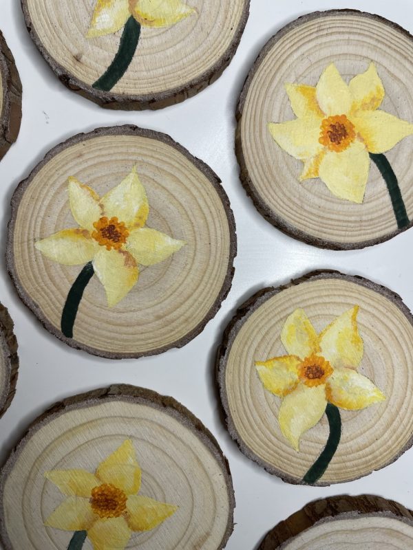 Hand-painted Daffodil Coaster Bundle Process Photo Becca Moody Art